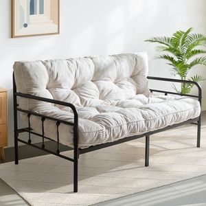 MAXYOYO 6" Futon Mattress Full Size, Tufted Futons Sofa Couch Bed with Twisted Rope Design Edging, Thick Corded Fabric Floor Mattress for Adults, Shredded Foam Filling (Frame Not Included), Beige