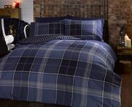 Argyle Single Quilt Duvet Cover and Pillowcase Reversible Bedding Bed Set, Tartan Check - Blue