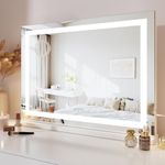 Dripex Hollywood Vanity Mirror with Light, 80 x 58 cm Large LED Makeup Mirror, Tabletop or Wall-Mounted, 3 Colors Dimmable Strip Light, USB and Type-C Port