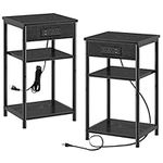 Rolanstar End Table with Charging Station, Set of 2 End Table, Small Nightstand with Storage Shelf, 3 Tier Slim Side Table with USB Ports & Outlets, Sofa Bedside Table for Bedroom, Living Room, Black