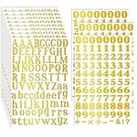 Prasacco 12 Sheets Gold Alphabet Letter Stickers, Adhesive Vinyl Alphabet and Number Stickers Small Craft Scrapbooking Sticker Letters for DIY Art Craft Printing Graduation Cap Decoration