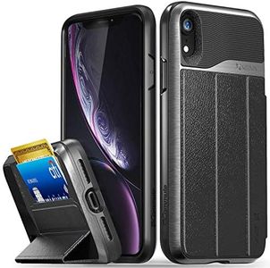 Vena iPhone XR Wallet Case, [vCommute][Military Grade Drop Protection] Flip Leather Cover Card Slot Holder with Kickstand for Apple iPhone XR (6.1“) (Space Gray/Black)