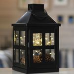 Behoma Vintage Style Metal & Clear Glass Lantern, 9.4 inch Matte Black Tea Light Candle Holder for Diwali Décor, Table-top and Wall-Hanging Indoor and Outdoor (Candle/Lights NOT Included)
