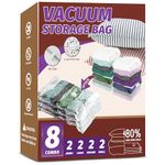 Space Saver Bags, Vacuum Storage Bags, Compression for Blankets and Bedding, Clothes Sealer Storage, No Pump Included (8 Combo)