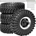 1.3 Beadlock Wheel Tires Set 70 * 26mm Super Large Soft Mud Terrain Off-Road Tires Aluminum Wheel Rims for 1/18 1/24 RC Crawler Car Axial AX24 SCX24 FMS FCX24 TRX4M Upgrade RC Car（4 Pcs） Black