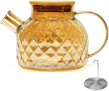 Belle Vous Glass Teapot with Bamboo Lid - 1L/34oz Borosilicate Glass Jug with Strainer Insert - Stovetop Safe Kettle with Filter Spout for Loose Leaf Tea, Blooming Tea and Fruit Tea