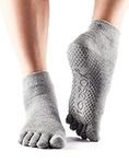 Toesox FT Ankle Yoga Grip Socks, Heather Grey, S