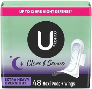 U by Kotex Clean & Secure Overnight Maxi Pads with Wings, Extra Heavy Absorbency, 48 Count (2 Packs of 24) (Packaging May Vary)