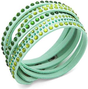 Barzel Leather Created Austrian Crystals Wrap Bracelets (Green with Green Stones)