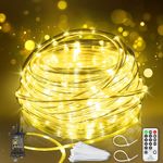 100 FT 300 LED Christmas Rope Lights Outdoor Waterproof Warm White String Lights with 8 Modes Timer Remote Clear Tube Lights Plug in for Indoor Outside Bedroom Garden Pool Xmas Tree RV Decoration