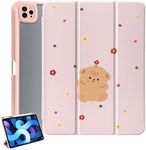 Cartoon Flower Bear Case for iPad Pro 12.9 Inch 2022/2021/2020(6th/5th/4th Gen),Cute Animal Case for iPad with Acrylic Back Cover,[Wake/Sleep+2nd Gen Pencil Charging Holder] for Girl Boy Child,Pink