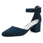 Greatonu Ladies Womens Pointed Toe Mid Block Heels Office Work Pumps Court Shoes Blue Size 6 UK/39 EU