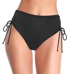 SHEKINI Women's Bikini Bottoms High Waisted Swimsuits Ruched Tummy Control Retro Full Coverage Basic Swim Bottoms (Black, Medium)