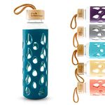The Better Home Borosilicate Glass Water Bottle with Sleeve (550ml) | Non Slip Silicon Sleeve & Bamboo Lid | Water Bottles for Fridge (Dark Blue)