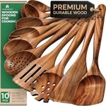 Wooden Spoons for Cooking – 10 Pc Teak Wood Utensil Set, Durable, Nonstick Safe & Heat Resistant with Ergonomic Handles - Unique Kitchen Gifts for Women Men, Cooking Gifts for Men Women