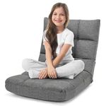 ERGOMASTER Floor Gaming Chair with Back Support 14 Adjustable Positions Folding Recliner Alloy Steel Frame High Resilience Sponge & Linen Fabric Couch Recliner for Playing Reading for Adults, Kids