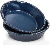 Peohud 2 Pack Ceramic Pie Pans, 10 Inch Deep Fluted Pie Plate, 54 Ounce Round Baking Dish for Quiche, Apple Pecan Pie, Pot Pie, Blue