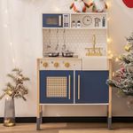 ROBOTIME Wooden Play Kitchen, Kids & Toddlers Kitchen Playset, Kids Play Kitchen Pretend Play Set with Lights & Sounds, Toy Kitchen for Ages 3+ (Blue) (Blue)