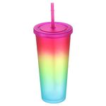 Uxcell Acrylic Tumbler with Lid and Straw, 24 Oz Insulated Double Wall Cups for Ice Coffee, Matte Travel Tumblers for Drinking (Rainbow Purple)