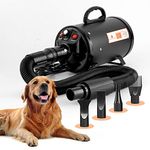 Dog Blow Dryer for Grooming 4.5HP/2800W, Stepless Adjustable Speed High Velocity Dryer for Dogs Blower for Deshedding Professional Heat Quiet 2 Motor Hose Brush Deshedder for Long Haired Bathing Wash