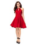 ADDYVERO Round Neck Sleeveless Cotton Blend Solid Fit and Flare Midi Women Dress (Red, M)