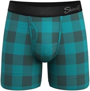 Shinesty Hammock Support Bulge Pouch Boxer Briefs | Big and Tall Underwear for Men with Fly | US 5XL Green Black Plaid