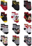 Disney Baby Boys Socks - 12 Pack Soft Newborn Baby Socks Character Prints - Cute Newborn and Infant Socks (0-24M), Size 6-12 Months, Mickey Black/Red