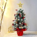 Sly Sippy Small Christmas Tree with Snow Tips, Pine Cones, Christmas Tree Star and Bauble Ball Ornaments| Home Office Table Top Decoration for Christmas| Winter DIY Craft Artificial Christmas Tree