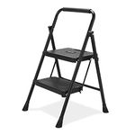 BOWEITI 2 Step Ladder, Lightweight Folding Step Stool with Wide Anti-Slip Pedal,Portable Sturdy Steel Ladder with Handrails,Large Capacity Ladder for Home Kitchen Library Office