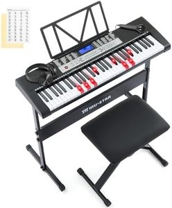 61 Key Piano Keyboard, Electric Keyboard Piano with Light-Up Keys, 255 Tones/Rhythms, Smart Learning System, Headphone, Microphone, Keyboard Stand, Stool, Stickers, Keyboard Piano Set for Beginners