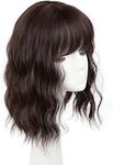 RemeeHi Curly Wave Hair with Bangs for Women, Crown Toppers Hairpieces Clip in Hair Topper for Thinning Hair Synthetic Hair Extension Dark Brown 14inch