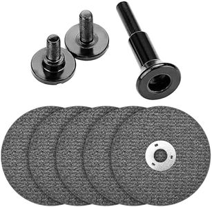 Junchamp 5Pcs 3 inch Cut Off Wheels with 1/4 Stem Mounting Mandrel Kit for Die Grinder, 3/8" Arbor Hole Cutting Wheel for Metal & Stainless Steel Rotary Tool Drill Attachment Cutter Discs