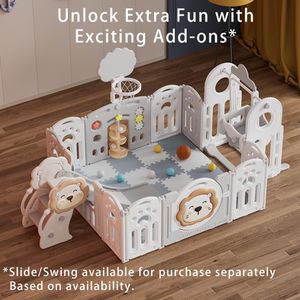 Adventure Lion Baby Playpen – White/Grey Safety Play Yard