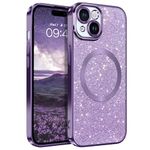 VENINGO for iPhone 15 Case, Phone Case for iPhone 15, Cute Glitter Luxury Bling Support Magsafe Cover Shockproof Full Body Camera Protection Phone Case for Women Girl for iPhone 15 6.1'', Dark Purple