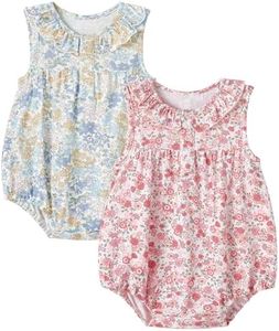 pureborn Baby Girls Bubble Bodysuit Ruffle Collar Romper Sleeveless Viscose From Bamboo One-Piece Outfit 2 Pack Pink and Blue Floral 12-18 Months