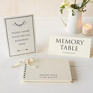 Angel & Dove Luxury A5 Memory Book & 2 Signs Set - 'Please Share Your Special Memories Here' & 'Memory Table' - Ideal for Funeral Condolence Book, Memorial, Remembrance, Celebration of Life