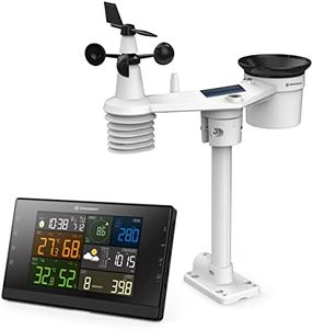 Bresser Wetterstation Funk mit Außensensor - WLAN-Wettercenter Profi-WSC mit 7-in-1-Sensor inkl. batterieunterstützendem Solarpanel, Wind- und Regenmesser, schwarz