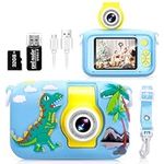 Kids Camera with 180° Flip-Up Lens, 2.4inch HD IPS Screen Digital Camera for Kids with Dinosaur Silicone Case, with 32GB SD Card