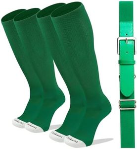 Londkaron Elite Baseball/Softball Socks & Belt Combo (2 Pairs of Socks with 1 Belt), Kelly Green/White, Large