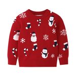 Wexuua Christmas Toddle Girl Boy Sweater Santa Claus Long Sleeve Pullover Christmas Sweater Unisex Knit Tops Black