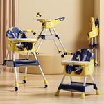 Baybee 3 in 1 Fiora Baby High Chair for Kids Feeding with Two Height Adjustable, Recline & Wheels, Booster Seat with Food Tray, Belt & Basket, High Chair for Baby 6 Months to 4 Years Boy Girl (Blue)