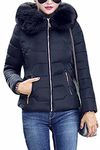 YMING Ladies Winter Parka with Fur Hood Winter Coat Quilted Puffer Coat Warm Hoodie Jacket Black-A L