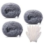 Steel Wool Mice - Coarse Wire Wool Rats Rodent Control Gaps Blocker, Fill Holes Fabric DIY Kit with Work Gloves, Hardware Cloth, Used to Block Mice, Insect, Pest (3m/ Pack) x 3