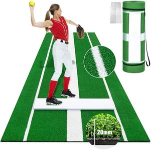 LotFun Softball Pitching Mat, 10 x 3 ft Softball Pitching Mound with Antislip Foam Backing, Portable Training Mat with Antifade Turf and Anti-Slip Spikes for Indoor & Outdoor