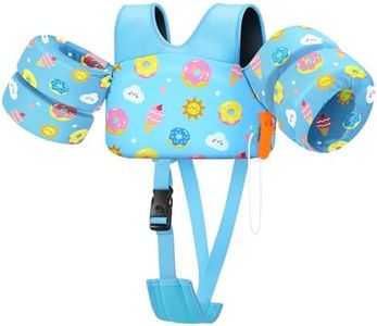 HeySplash Toddler Swim Vest, Toddler Floaties Fit 13.2-33 Lbs, Puddle Kids Jumper with Adjustable Strap Pool Float Jacket Arm Floaties Baby Floatie Water Wing Pool Sea Swimming Aid, Blue Donut