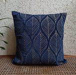 Trending Home Collection Cotton Velvet with Leaf/Tribal ZARI Embroidered Stitched Zippered Cushion Cover | 16x16 Inches | Set of 2| (Navy Blue)