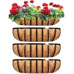 Harmiden 4 Pcs Window Box Deck Railing Planter with Coco Liner for Outdoor Balcony Porch Fence Patio 24 Inch