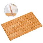 Bamboo Wooden Bath Floor Mat for Luxury Shower - Non-Slip Bathroom Waterproof Carpet for Indoor or Outdoor Use (31.3 x 18.1 x 1.5 Inches)