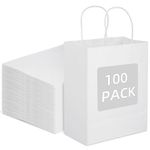 Bolthy White Small Kraft Paper Bags 100Pcs 8.27 x 3.15 x 5.91 inches(20x8x14cm) Paper Bags with Handles Gift Bags for Shopping, Wedding, Retail, Party Favor Bags