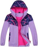 Jingle Bongala Kids Waterproof Rain Jackets Lightweight Raincoats Fleece & Knitted Lining Hooded Windbreaker for Boys Girls-Fleece-Purple Pink-140